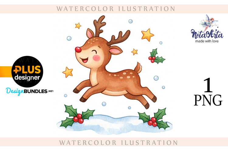 Christmas deer watercolor illustration