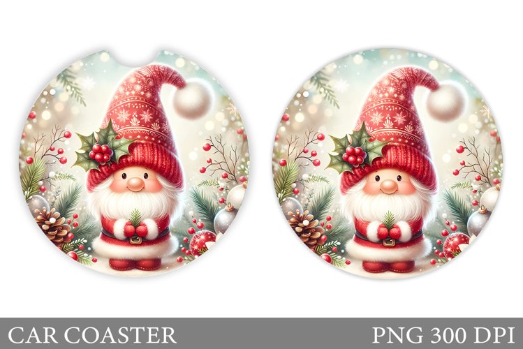 Cute Gnome Car Coaster. Christmas Car Coaster Sublimation example image 1