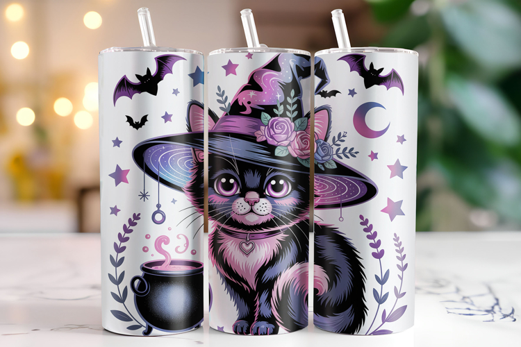 Halloween Cat Tumbler Wrap | Sublimation | Tumblers example image 1