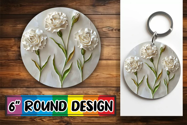 White Blossom Euphoria: 3D Circle Design Sublimation