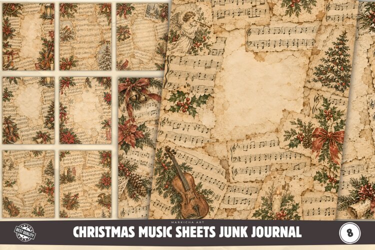 Christmas Music Sheets Junk Journal Pages example image 1