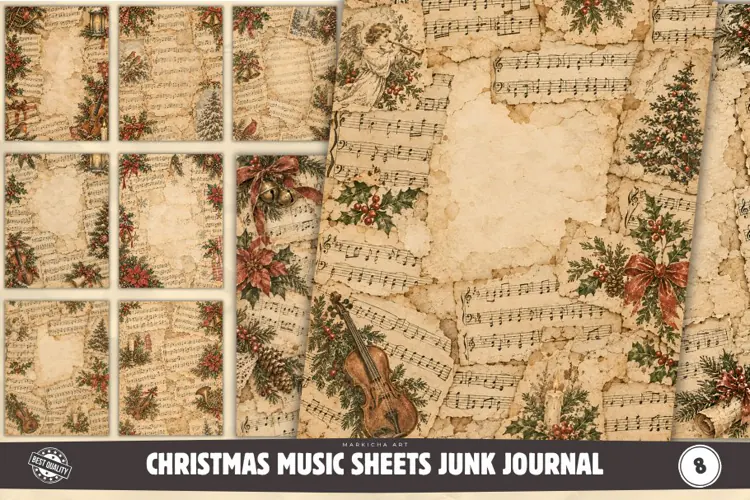Christmas Music Sheets Junk Journal Pages