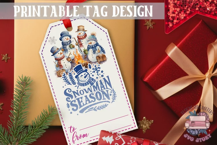 Watercolor Christmas Gift Tag Snowman Season Ornaments PNG