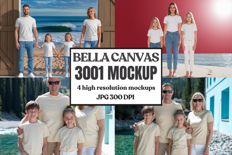 Bella Canvas 3001 Family Group T-Shirt Mockup