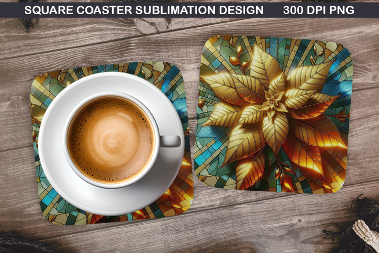 Poinsettias Coaster Sublimation, Christmas Coaster PNG example image 1