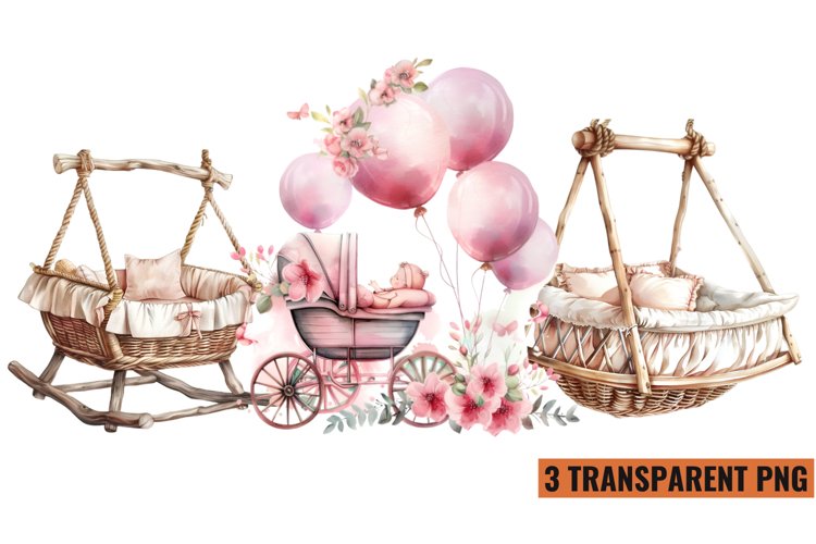 Watercolor Pink Baby Shower Clipart , PNG