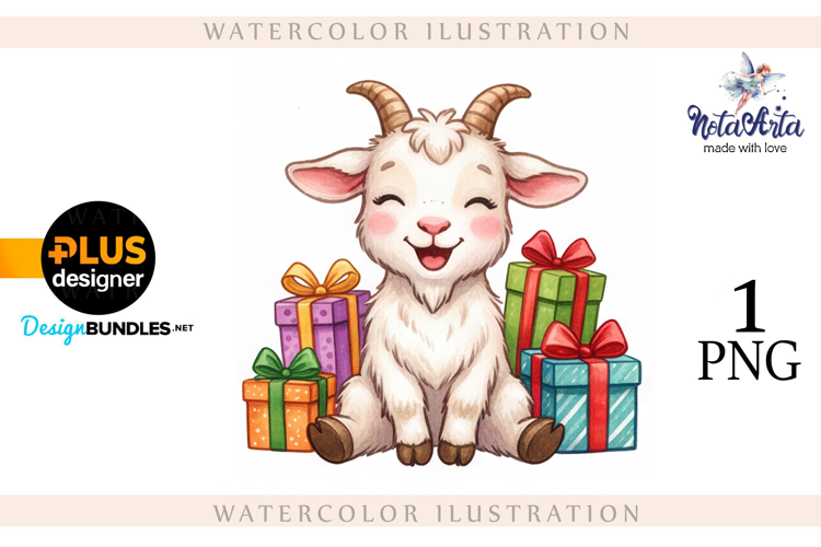 Christmas Goat in Watercolor Style