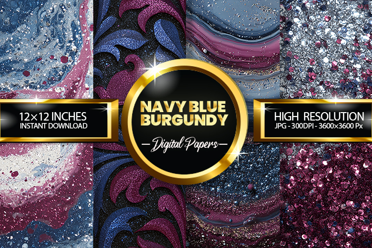Navy Blue Burgundy Digital Papers - 04 variations
