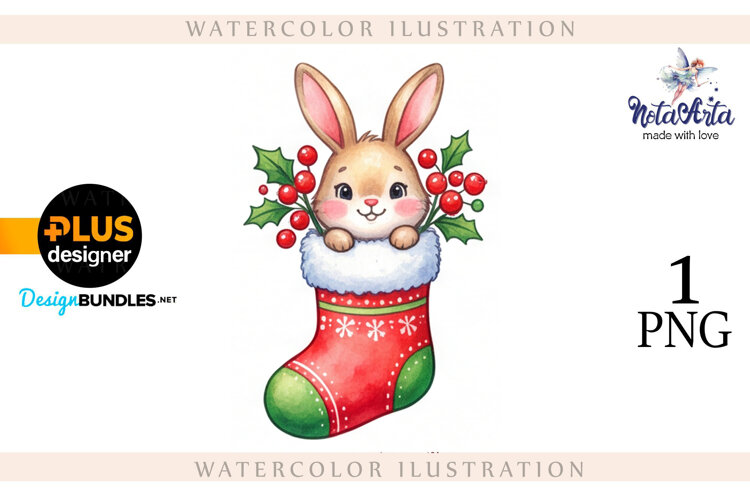 Christmas Bunny in Watercolor Style example image 1