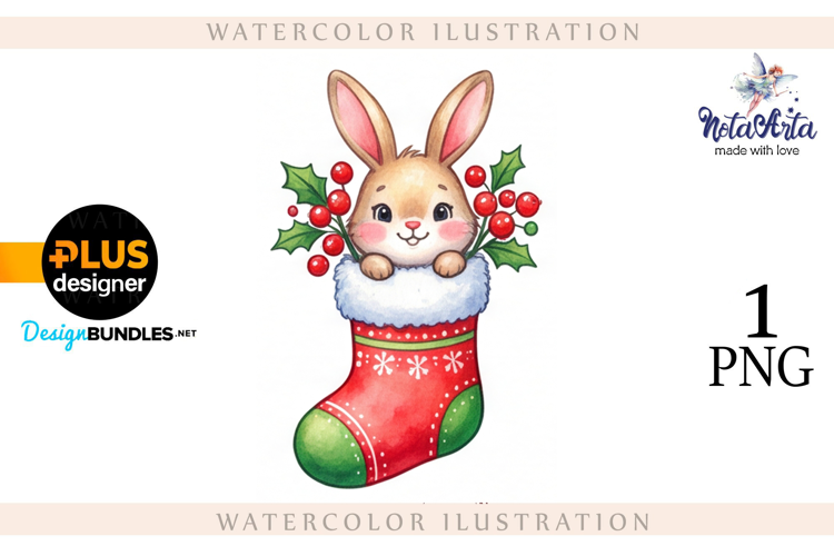 Christmas Bunny in Watercolor Style