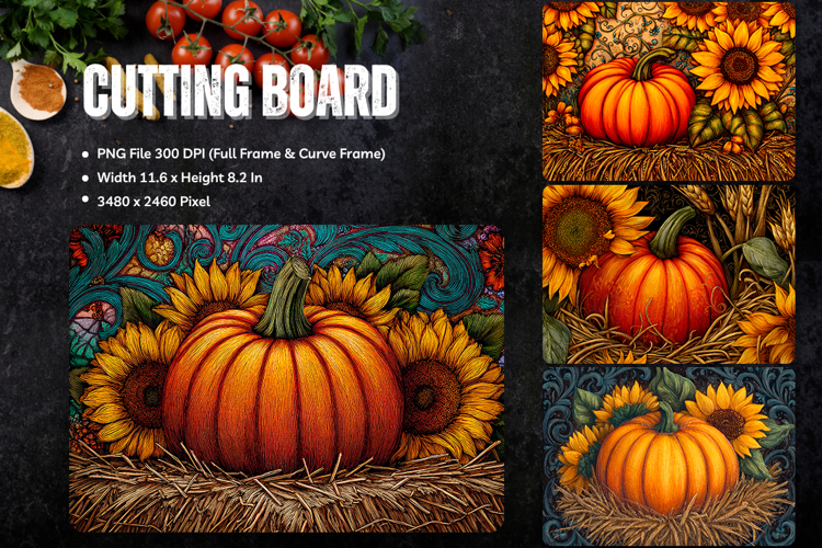 Flower Pumpkin Cutting Board Kitchen Autumn Chopping Board