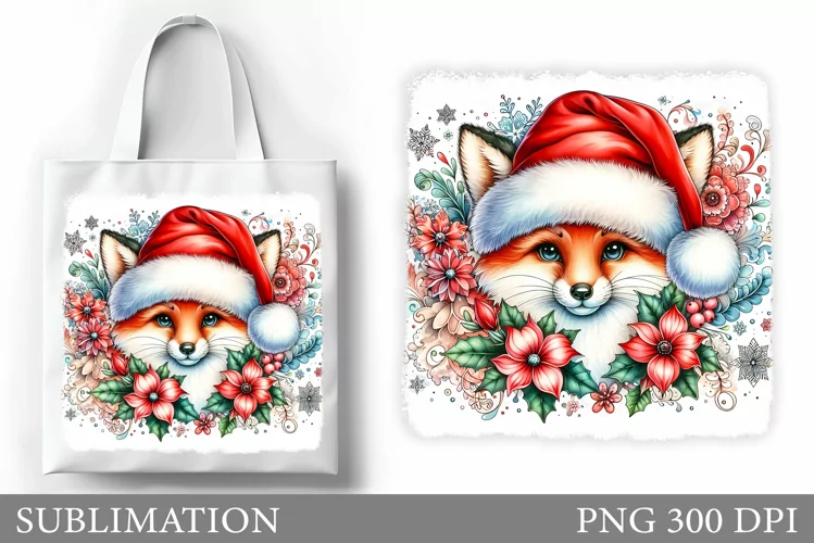 Christmas Fox Tote Bag. Christmas Tote Bag Sublimation