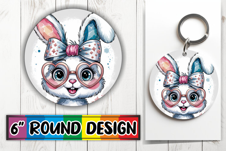 Cheerful Sublimation Circle Coasters, Easter Bunny example image 1