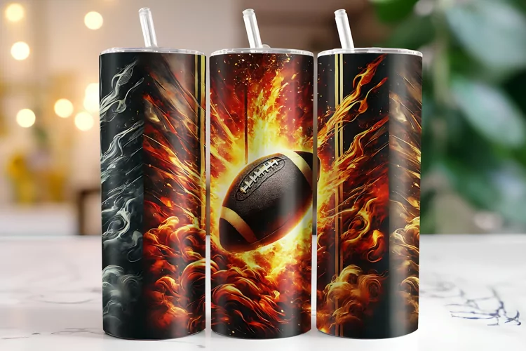 Burning Football Tumbler Wrap | Sublimation | Tumbler