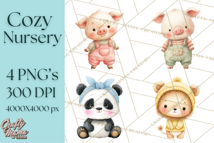 Knitted Nursery Animal Clipart PNG, Cozy Watercolor Baby Fox
