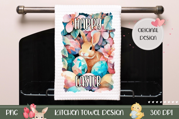 Cartoon Easter Towel Design, Watercolor Easter Eggs Towel