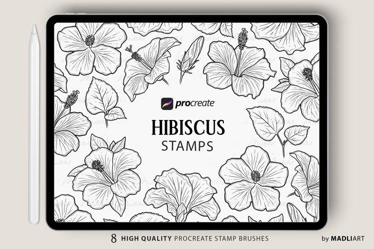 8 Hibiscus Flower Procreate Brush Stamps. Tropical Plant Art