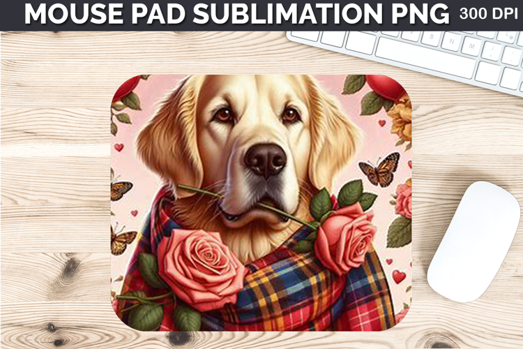 Watercolor Dog Mouse Pad Sublimation - Valentines PNG Design