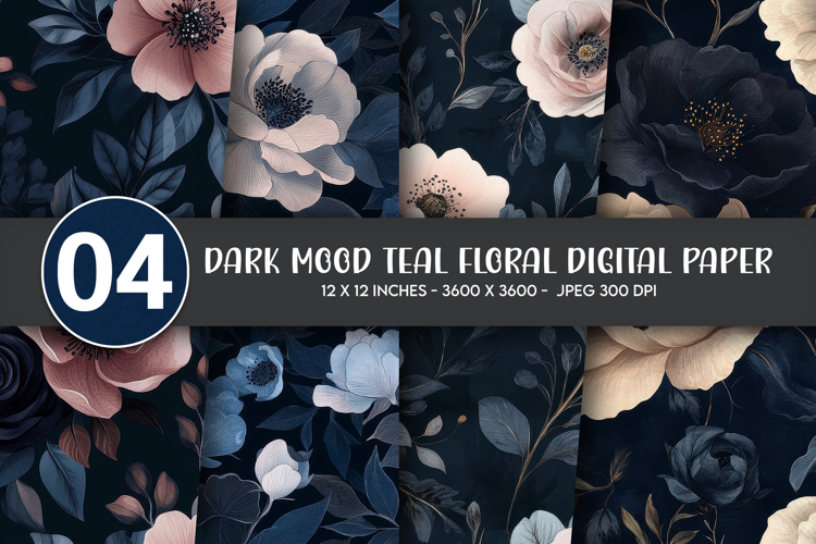 Navy Blush Floral Digital Paper