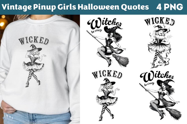 Vintage Pin-up Girls Halloween, Halloween Sublimation example image 1