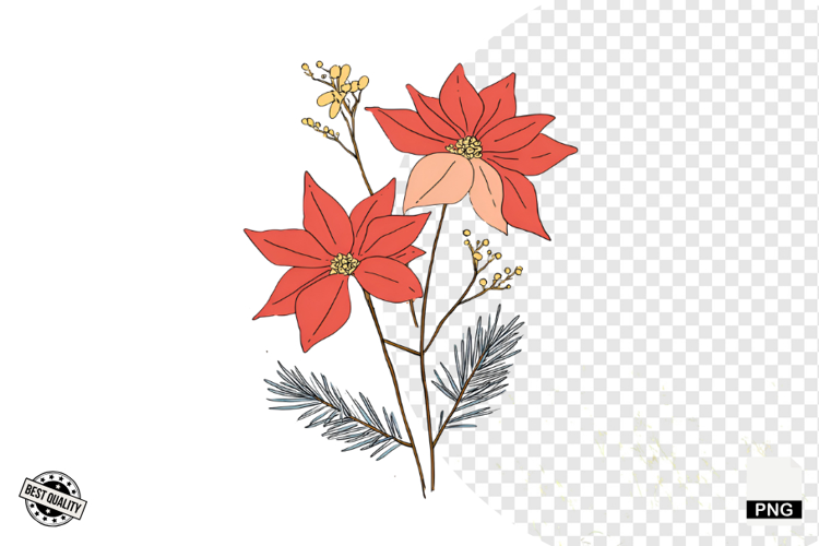 Christmas Doodle Wildflowers Clipart