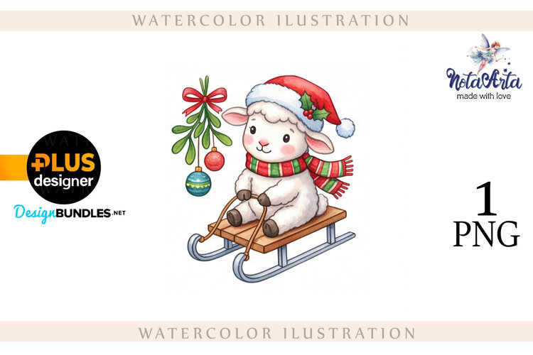 Christmas Sheep in Watercolor Style example image 1