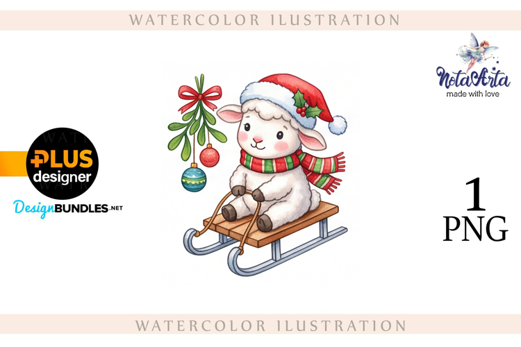 Christmas Sheep in Watercolor Style