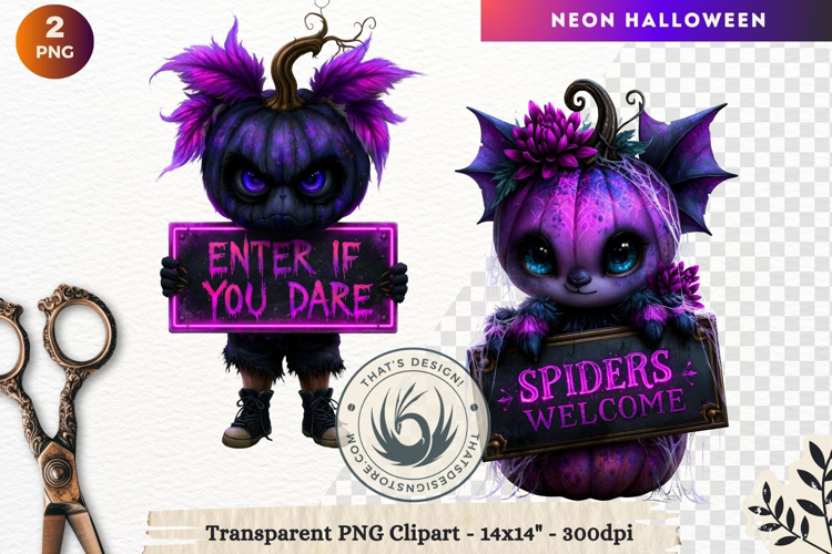 Neon Halloween Character Clipart Spooky Kawaii