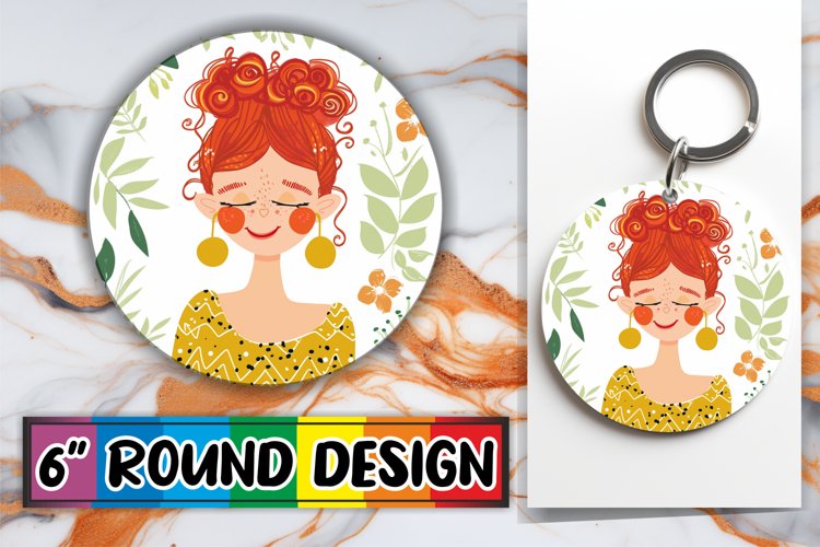 Lovely Woman Floral Round Design Sublimation PNG example image 1