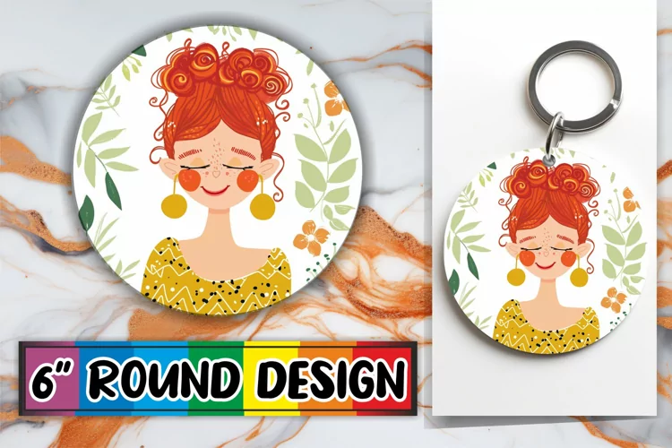 Lovely Woman Floral Round Design Sublimation PNG