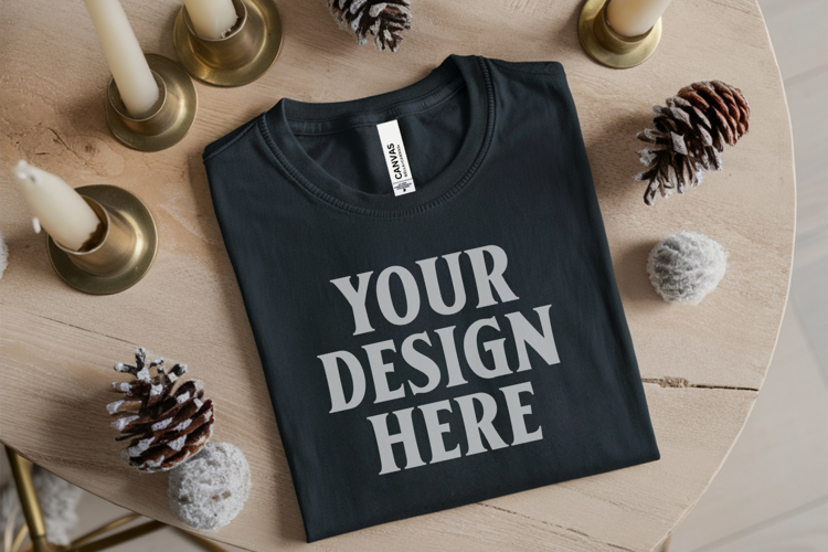 Christmas Bella Canvas 3001 Ash Folded Tshirt Mockup