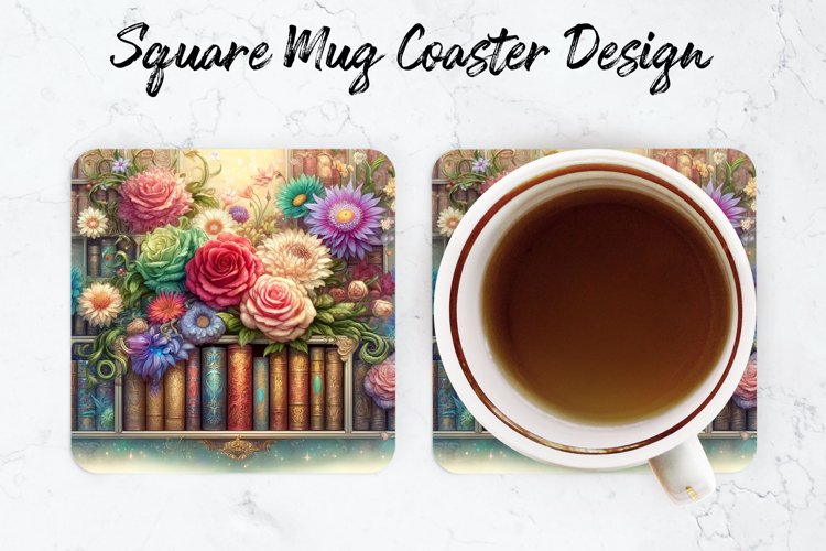 Florals Books Mug coaster | Coaster | Sublimation Design
