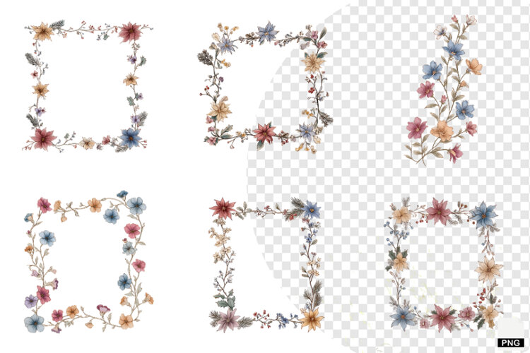 Christmas Winter Floral Borders Clipart example image 1