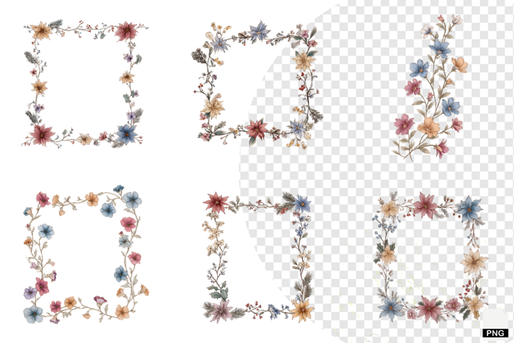 Christmas Winter Floral Borders Clipart