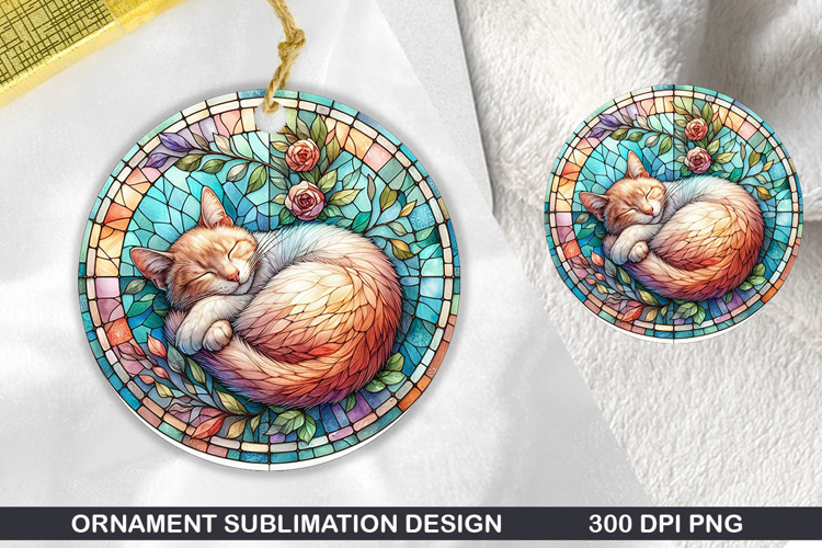 Cute Cat Stained Glass Ornament PNG, Digital Download File