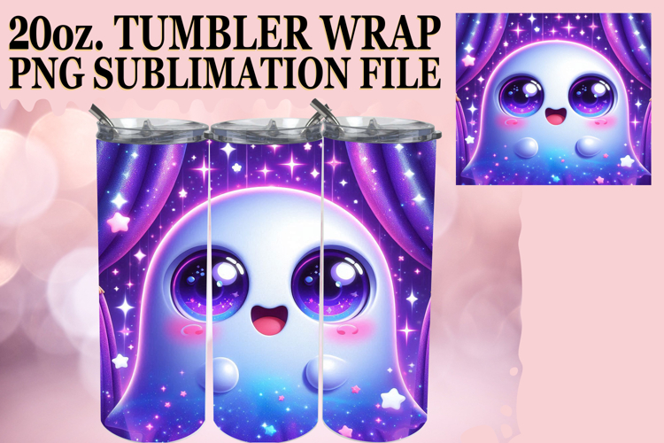 Sweet Sublimation 20oz tumbler wrap, 3D Cute Ghost