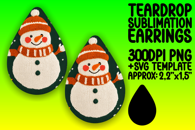 Charming Teardrop Earrings PNG for Crafting , Snowman