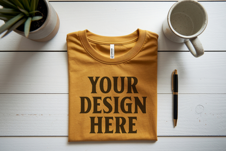 Heather Mustard Bella Canvas 3001 Flat Lay T-Shirt Mockup