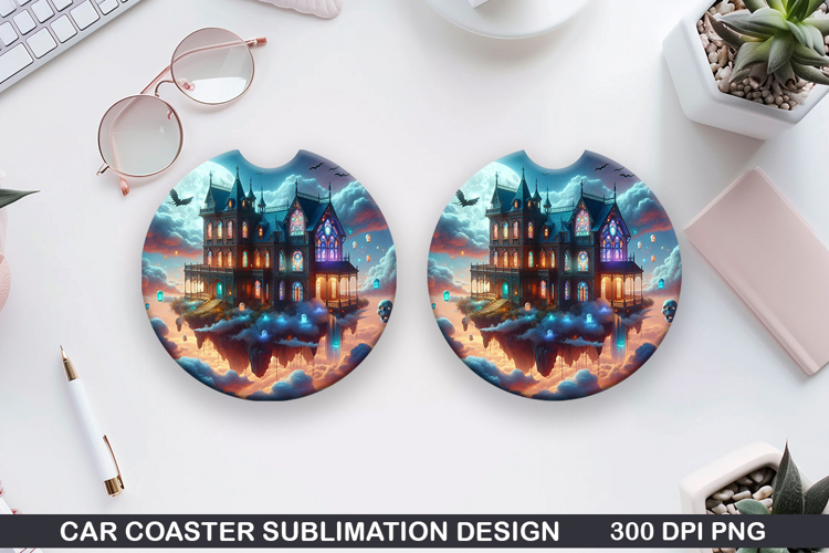 Mansion Car Coaster Sublimation |Halloween Coaster PNG