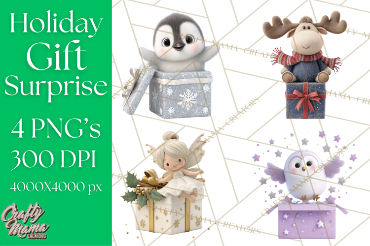 Christmas Characters in Gift Boxes PNG Clipart