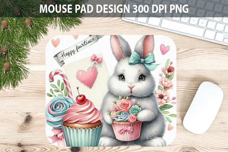 Watercolor Rabbit Mouse Pad Sublimation - Valentines PNG