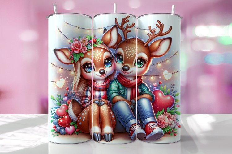 Valentines Day Deer Couple Tumbler Wrap Sublimation Design