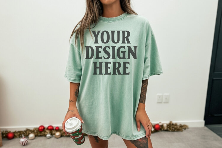 Chalky Mint Christmas Comfort Colors 1717 TShirt Mockup,cc17 example image 1