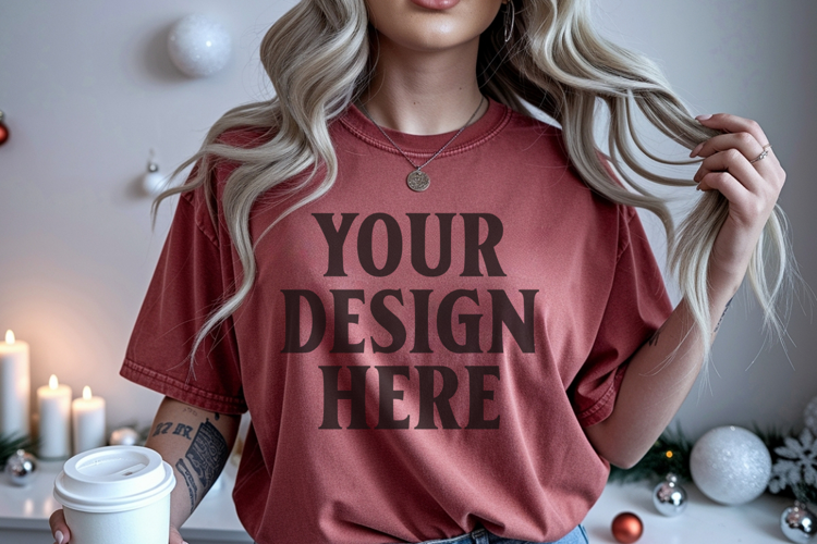Christmas Comfort Colors 1717 Chili TShirt Mockup, CC 1717