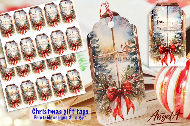 Merry Christmas printable tags, Christmas gift tags, window
