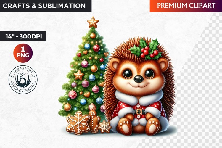 Hedgehog clipart, Christmas clipart, winter clipart, PNG