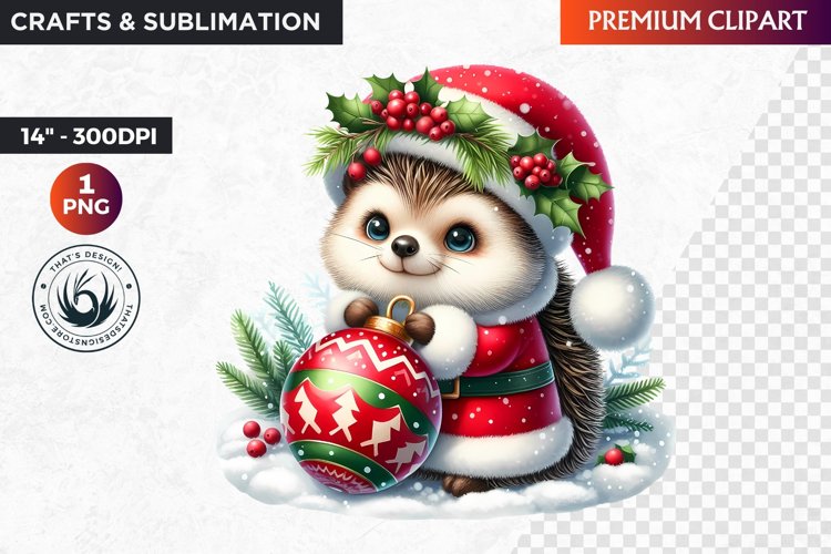 Hedgehog clipart, Christmas clipart, winter clipart, PNG