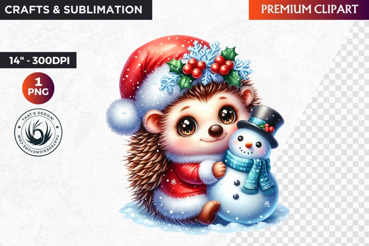 Hedgehog clipart, Christmas clipart, winter clipart, PNG