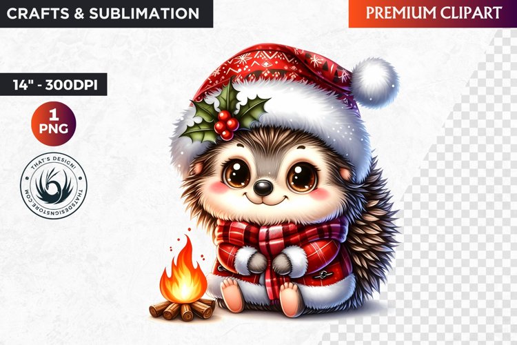 Hedgehog clipart, Christmas clipart, winter clipart, PNG