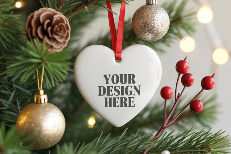 Christmas Love Heart Ornament Mockup | Holiday Hanging
